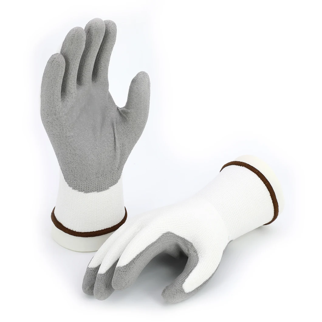 Hppe Industrial Fiber Anti Cut Resistant White Gray PU Coated Wholesale Protective Working Labor Working Safety Work Gloves