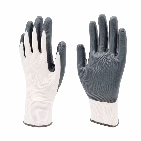 Factoryshop calibre 13 Forro de poliéster Nitrilo gris Palm Sumergido Recubierto Trabajo de seguridad de protección Trabajo de construcción industrial Mano de obra Mejores guantes