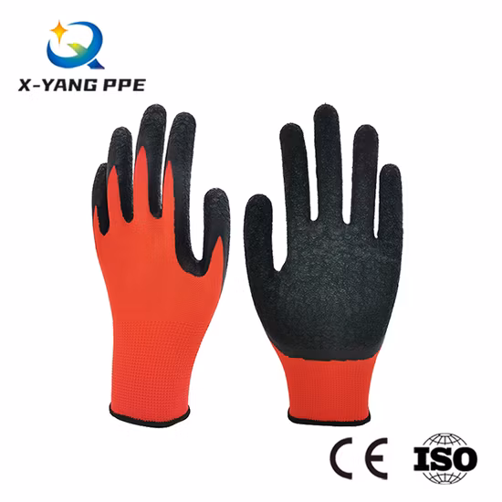 Factoryshop 13G Poliéster Látex Arrugado / Recubierto de Arrugas Reutilizable Mano de Obra Seguridad en el Trabajo Guantes de Goma Protectores para Jardinería Almacén Doméstico